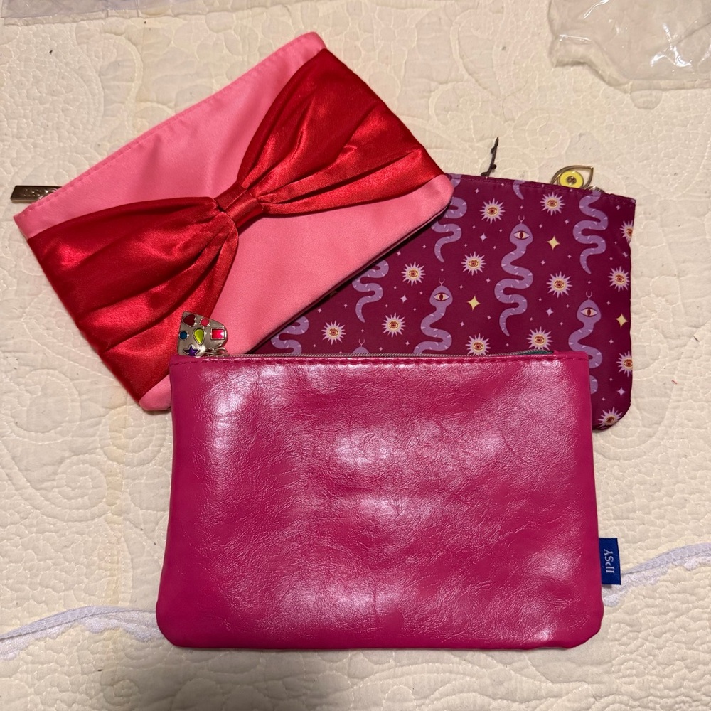 Ipsy Pink and Red Pouch Trio